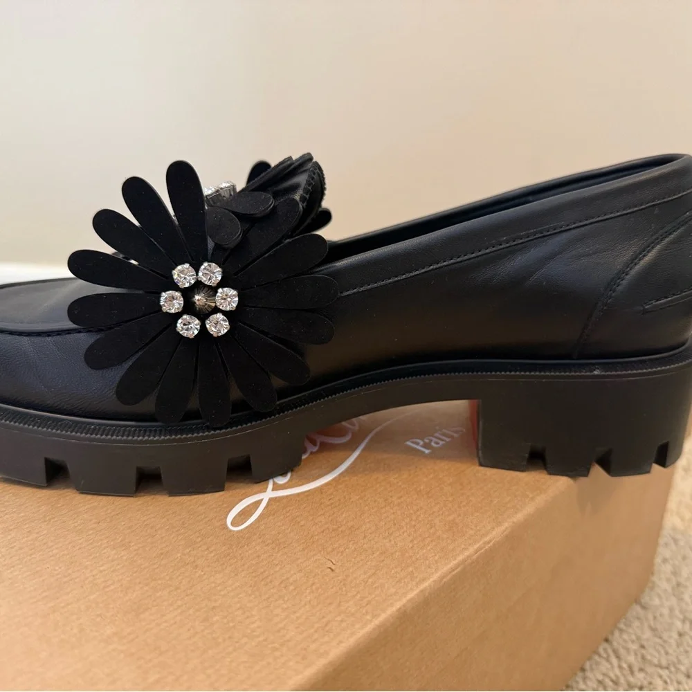 Christian Louboutin Black Loafers with Floral Embellishments - Picture 6 of 11